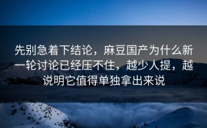 先别急着下结论，麻豆国产为什么新一轮讨论已经压不住，越少人提，越说明它值得单独拿出来说