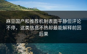 麻豆国产和推荐机制表面平静但评论不停，这类信息不热却最能解释前因后果